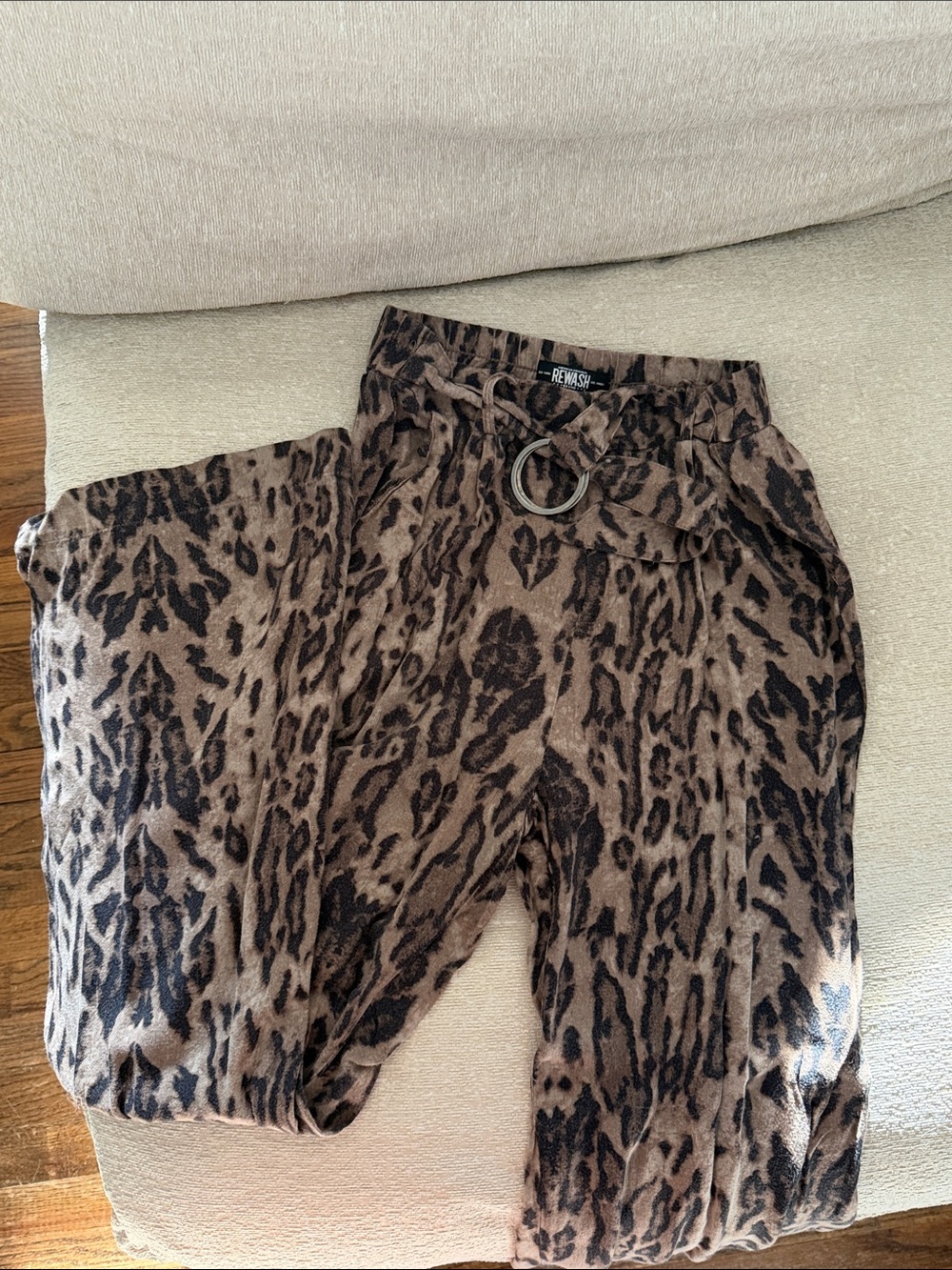 Rewash Brown and Black Leopard Print Paperbag Waist Trousers